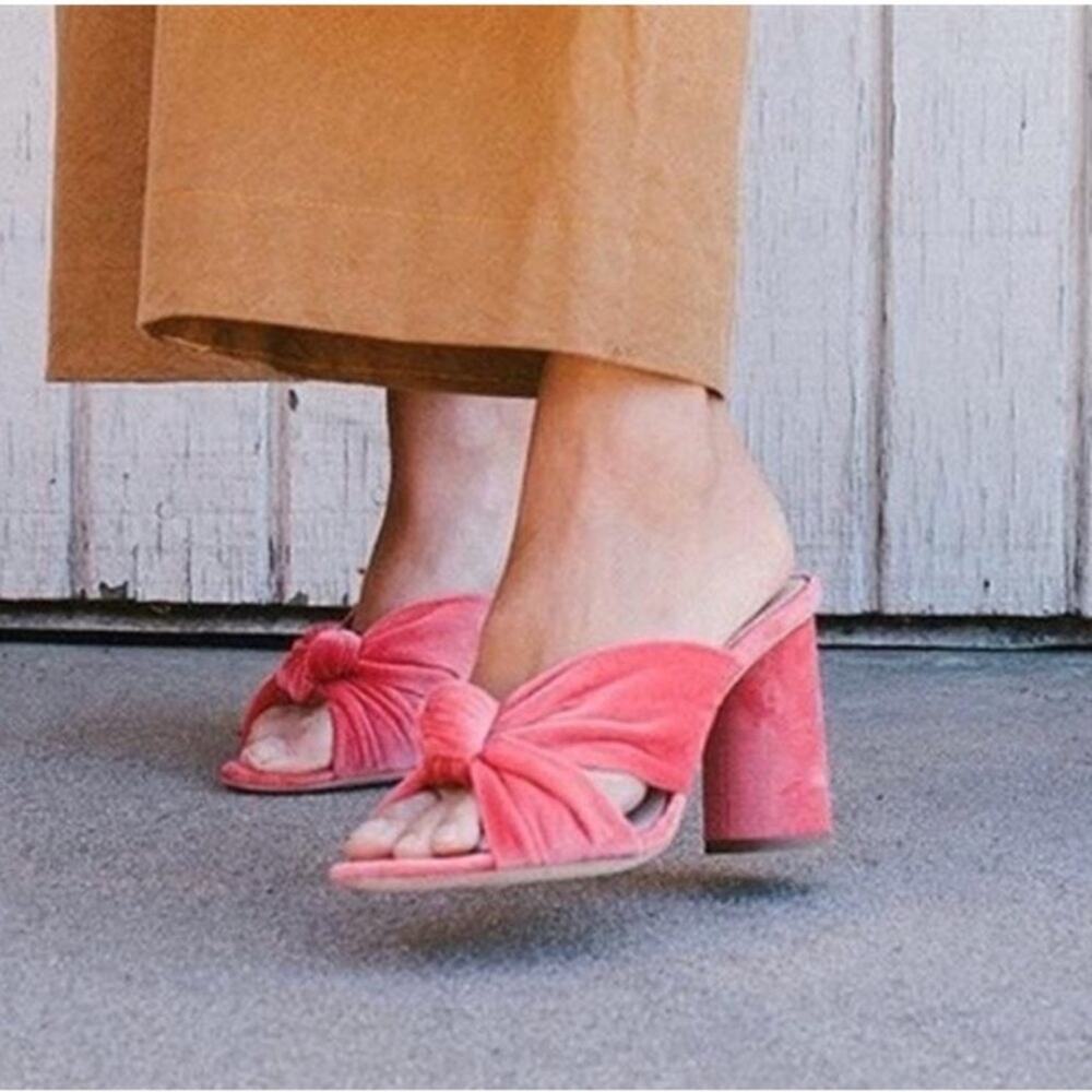 Loeffler Randall Pink Knot Suede Block Heel Mules
